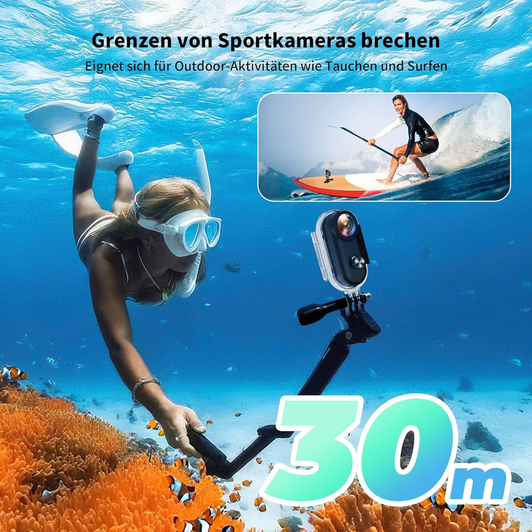 Action Cam 1080P WiFi, Bodycam Körperkamera Mini, 360° Action Kamera, Sportkamera Wasserdicht bis 30