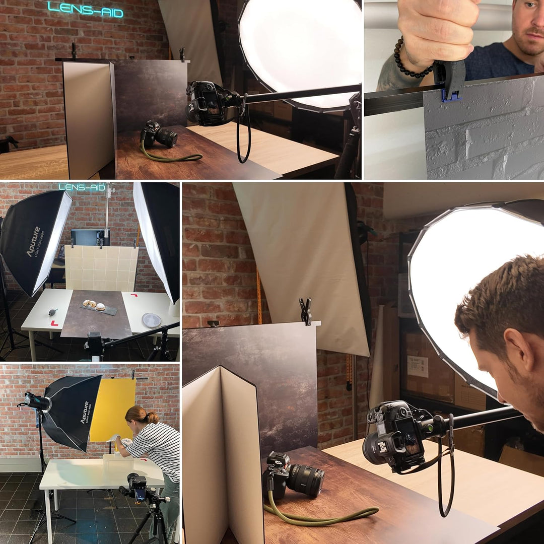 Lens-Aid Hintergrundhalter Fotostudio: Ausfahrbares Stativ mit Querträger für Fotohintergründe, 2 Kl