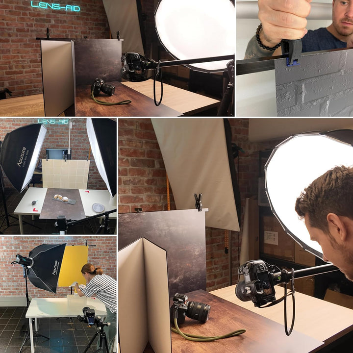 Lens-Aid Hintergrundhalter Fotostudio: Ausfahrbares Stativ mit Querträger für Fotohintergründe, 2 Kl