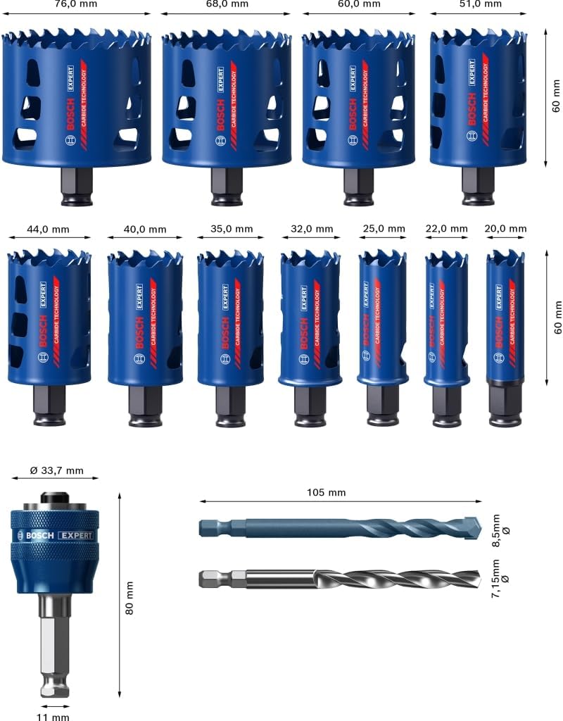 Bosch Professional 14 tlg. Expert Tough Material Lochsäge Set (für Holz mit Metall, Ø 20-76 mm, Zube