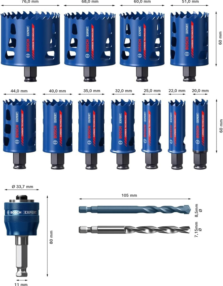 Bosch Professional 14 tlg. Expert Tough Material Lochsäge Set (für Holz mit Metall, Ø 20-76 mm, Zube