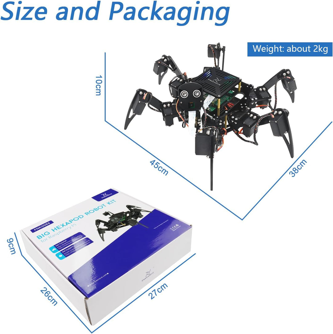 FREENOVE Big Hexapod Robot Kit for Raspberry Pi 4 B 3 B+ B A+, Walking, Self Balancing, Live Video,