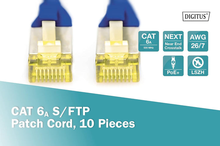 DIGITUS LAN Kabel Cat 6A - 3m - 10 Stück - RJ45 Netzwerkkabel - S/FTP Geschirmt - Kompatibel zu Cat-