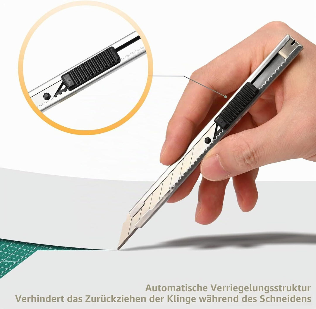 EHDIS 5 Stück Edelstahl Cuttermesser 9mm mit 50 Ersatzklingen (30 Grad), Edelstahl Abbrechklingend u