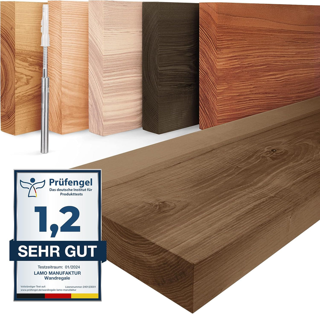 LAMO Manufaktur Wandregal Holz Gerade | Regal Farbe: Nussbaum | Invisible: Schweberegal | 100 cm Inv