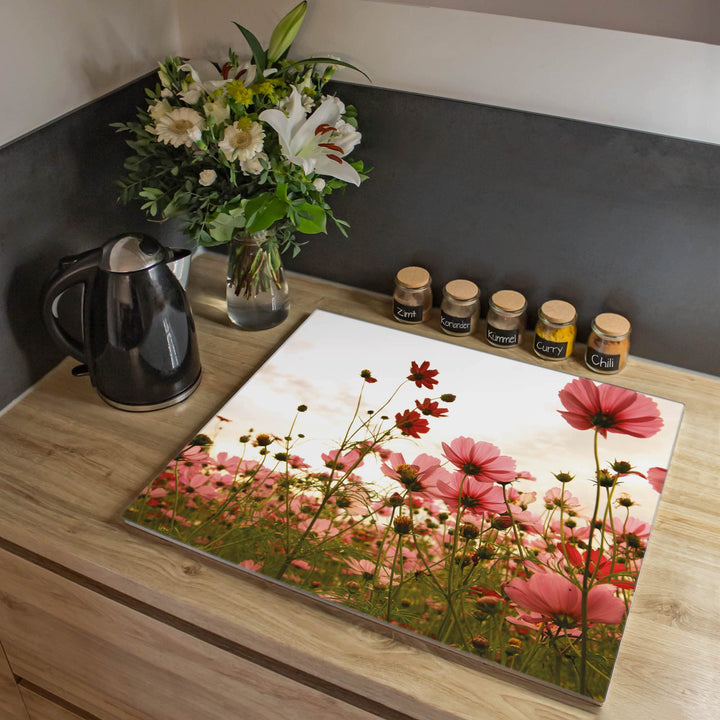 banjado® Herdabdeckplatte Glas 1-teilig 60x52 cm/Schneidebrett Herdabdeckung mit Motiv Schmuckkörbch