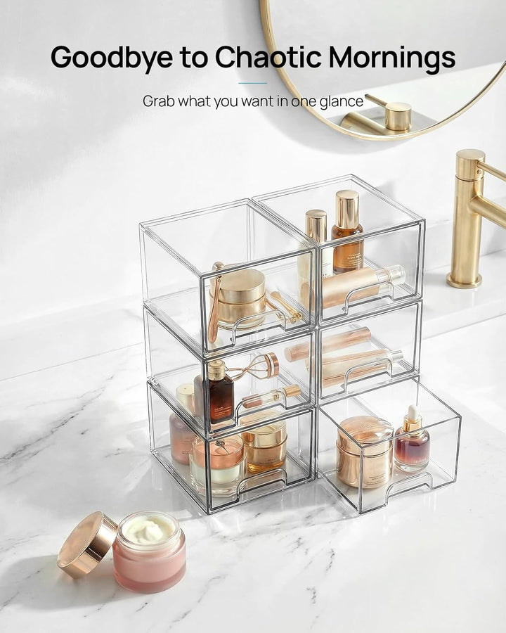 Vtopmart 2er-Set Kleine Schubladen Organizer, Transparent Badezimmer Organizer mit 16 rutschfeste Ma