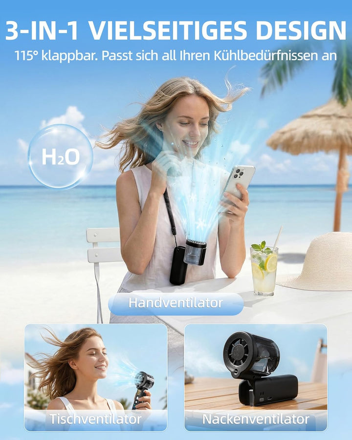 Handventilator mit Wasserkühlung, 30000 U/min Mini Ventilator Akku 3000mAh, 1-100 Stufen Tragbarer V
