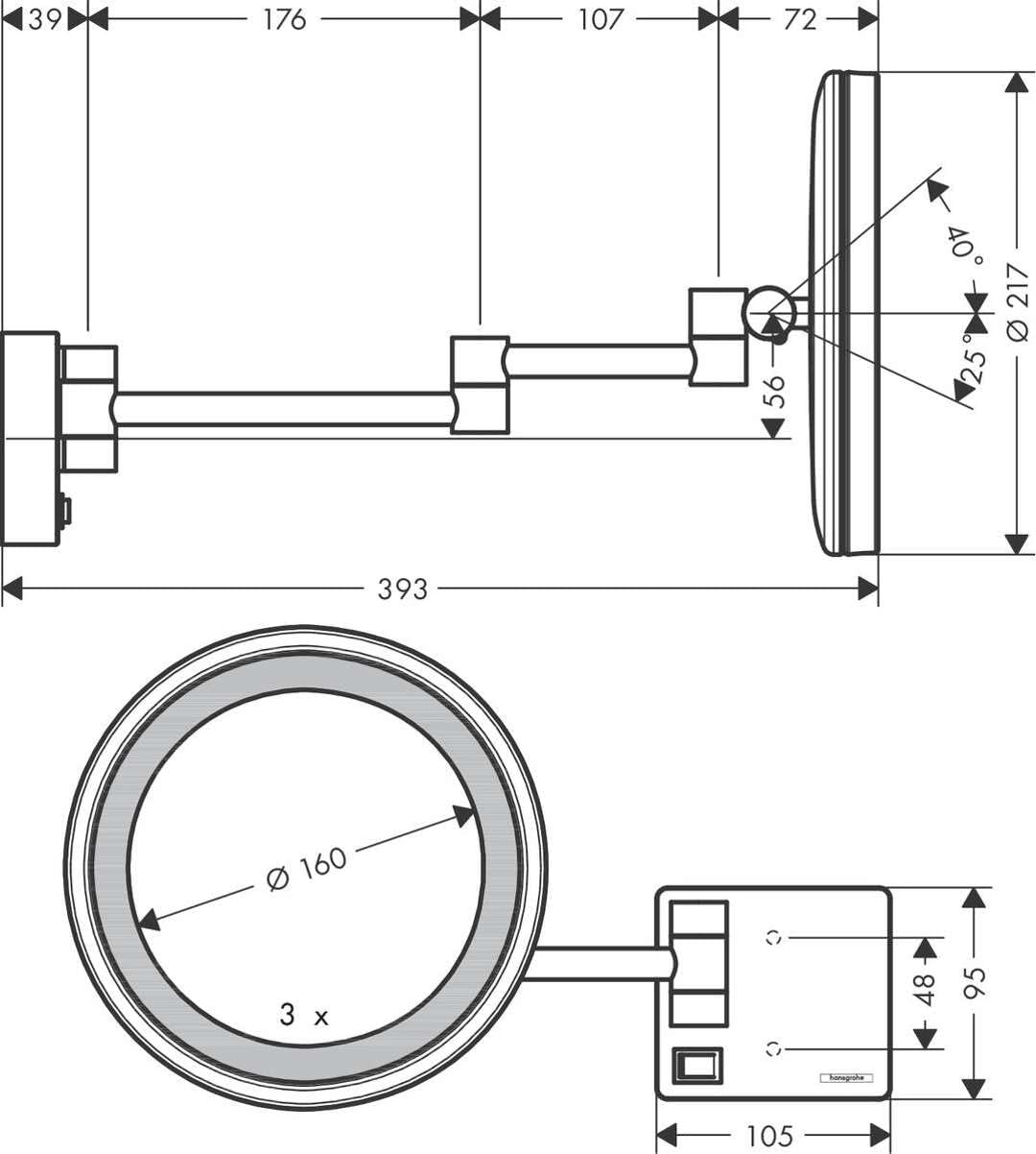 hansgrohe AddStoris - Kosmetikspiegel mit LED-Beleuchtung, Schminkspiegel mit Beleuchtung, Rasierspi