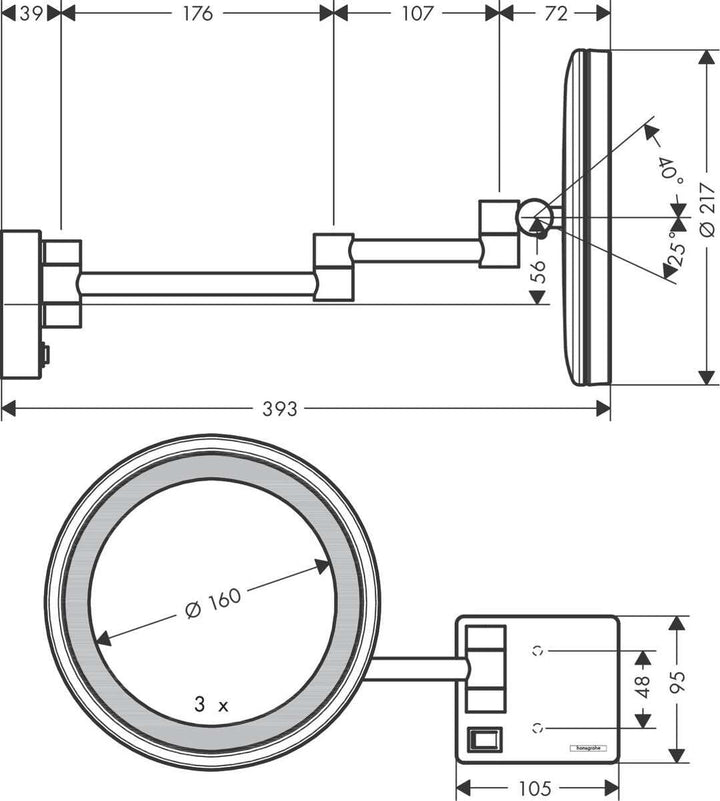 hansgrohe AddStoris - Kosmetikspiegel mit LED-Beleuchtung, Schminkspiegel mit Beleuchtung, Rasierspi