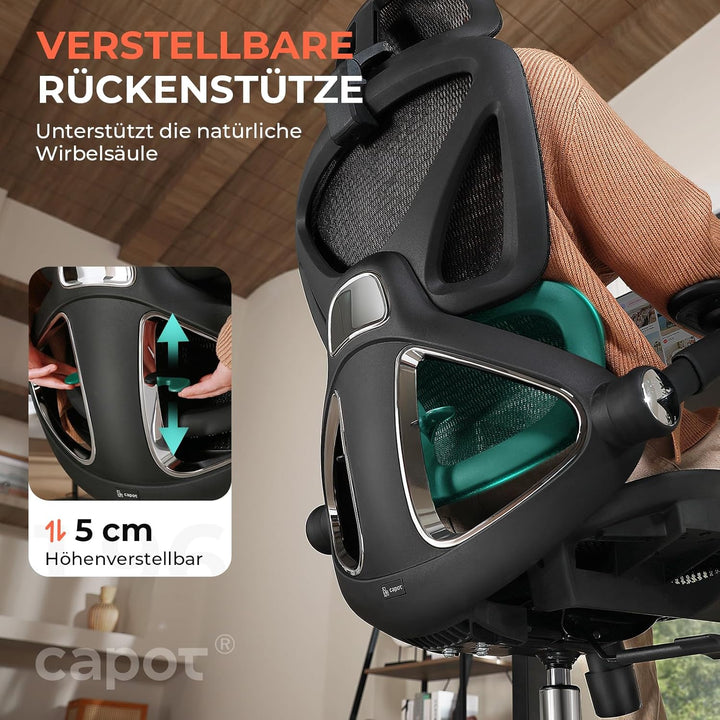 CAPOT Ergonomischer Bürostuhl aus Netzstoff, Verstellbarer Schreibtischstuhl mit hoher Rückenlehne,