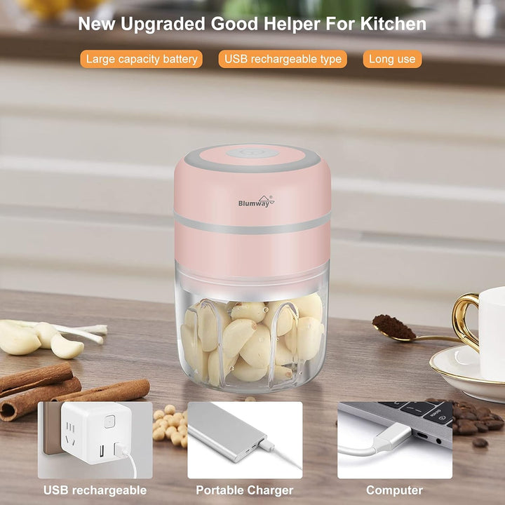 BlumWay Mini Zwiebelschneider, 250ML Mini Knoblauchhacker Gemüsezerkleinerer Elektrisch Zerkleinerer
