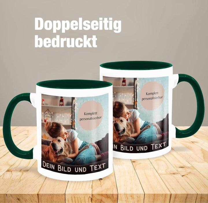 Tasse Tassen 325ml - eigenem - Foto Bild Geschenk I Dein Bild und Text - 325 ml - Dunkelgrün - fotot