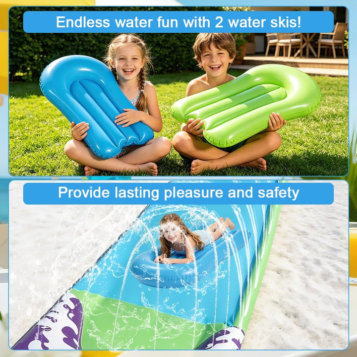 15.8 ft/480 Wasserrutsche Garten für Kinder, Wasserrutschmatte mit 2 Bodyboards, Rasenwasserrutschen