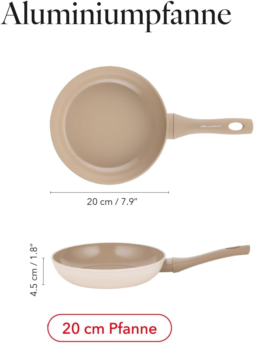 FLORINA Schmiedaluminium Pfanne MOKKA | Bratpfanne 20 cm mit Keramikbeschichtung | Für Induktions-,