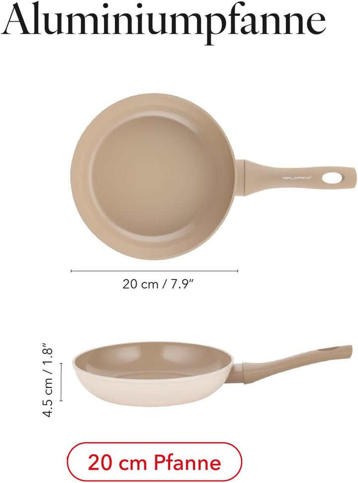 FLORINA Schmiedaluminium Pfanne MOKKA | Bratpfanne 20 cm mit Keramikbeschichtung | Für Induktions-,