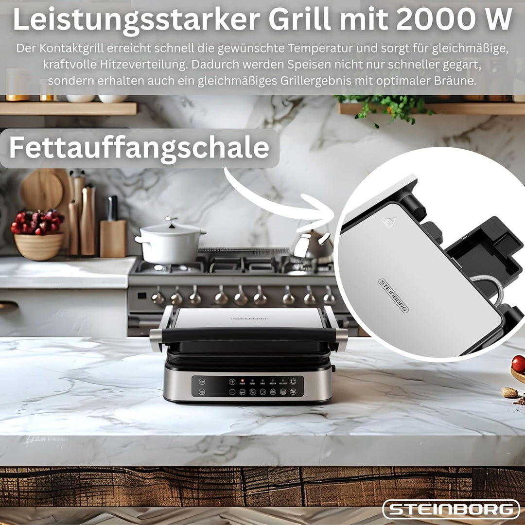 Steinborg® Kontaktgrill abnehmbare Platten mit Touch Display – Elektrischer Tischgrill & Paninigrill