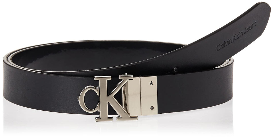 Calvin Klein Jeans Damen Mono Hardware REV 25MM Grtel, Black/Fashion Black, 80 cm