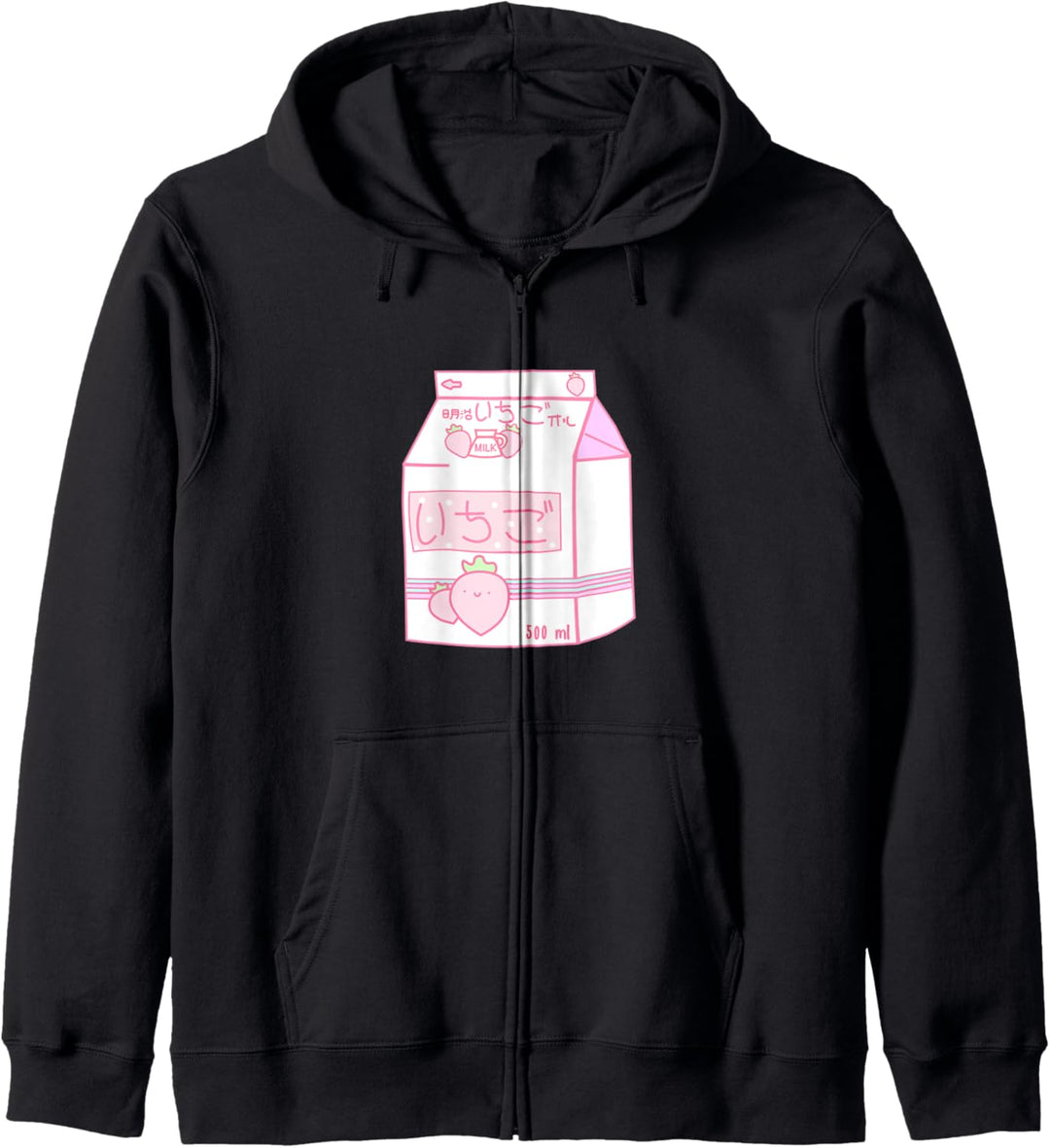 Ästhetischer japanischer Erdbeermilchsaft im Stil der 90er Jahre. Kapuzenjacke