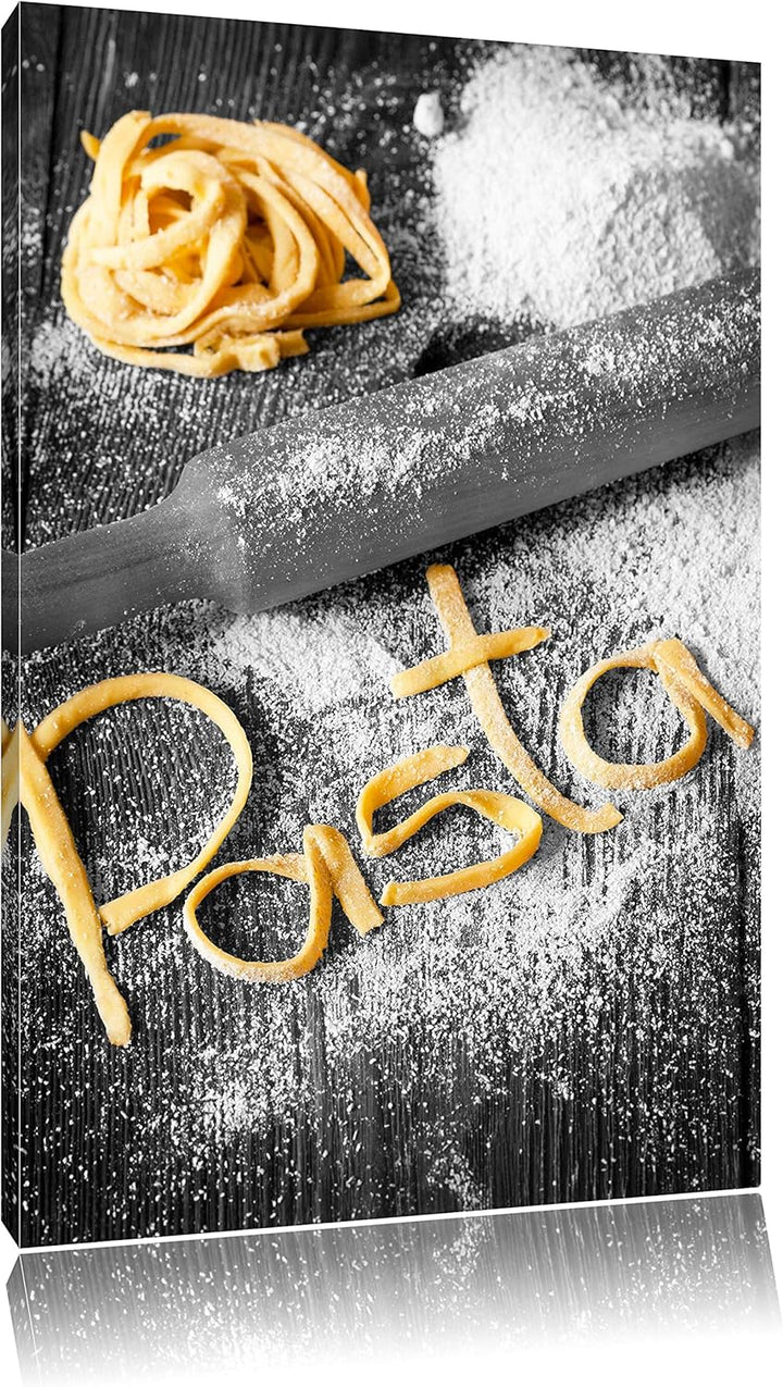Pasta vor Nudelholz schwarz/weiss Format: 100x70 auf Leinwand, XXL riesige Bilder fertig gerahmt mit