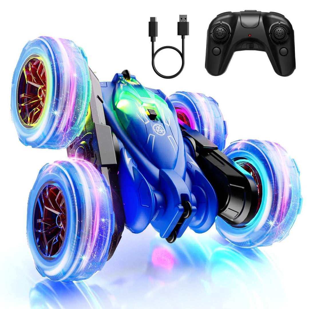 Schnell Direktladung Ferngesteuertes Auto mit Buntem Licht, Doppelseitiges 360° Flip Stunt Auto, 2.4