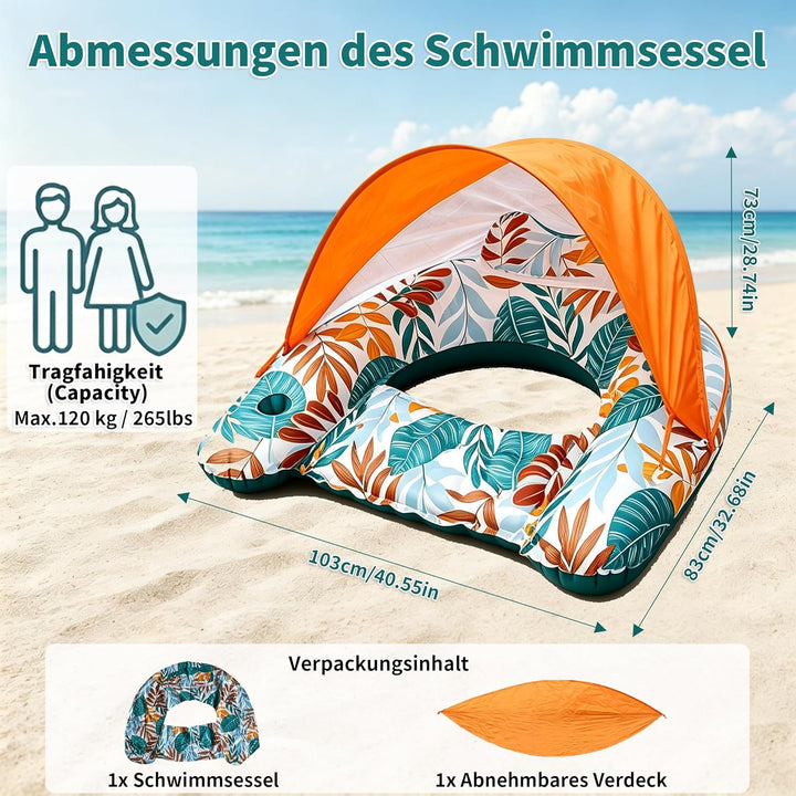 Aufblasbare Pool Luftmatratze, 2-In-1 Schwimmsessel Pool-Flösse Wasserhängematte für Erwachsene mit