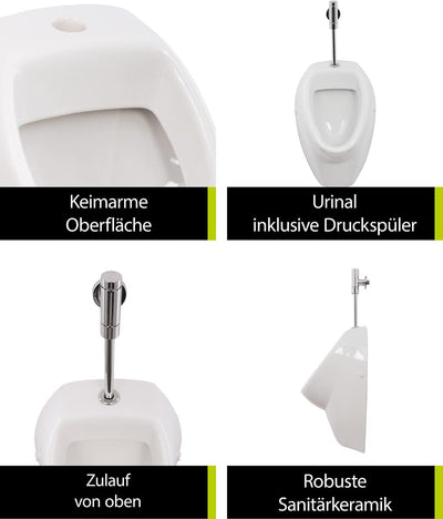 'aquaSu® Urinal Absaug-Urinal Set uVa | Inklusive Druckspüler und Absaugformstück | Zulauf von oben