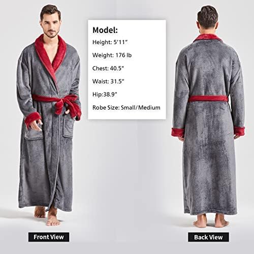 FashGudim Herren Bademäntel gross und gross in voller Länge Plüsch Fleece lange Robe Schal Kragen wa