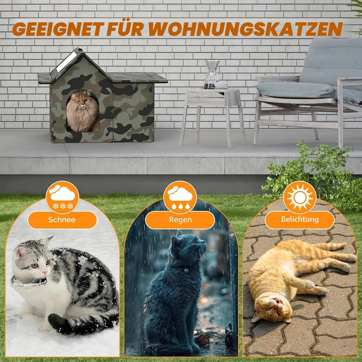Katzenhaus Für Draussen Winterfest, Haus für verwilderte Katzen mit abnehmbaren Kissen, Winterschutz