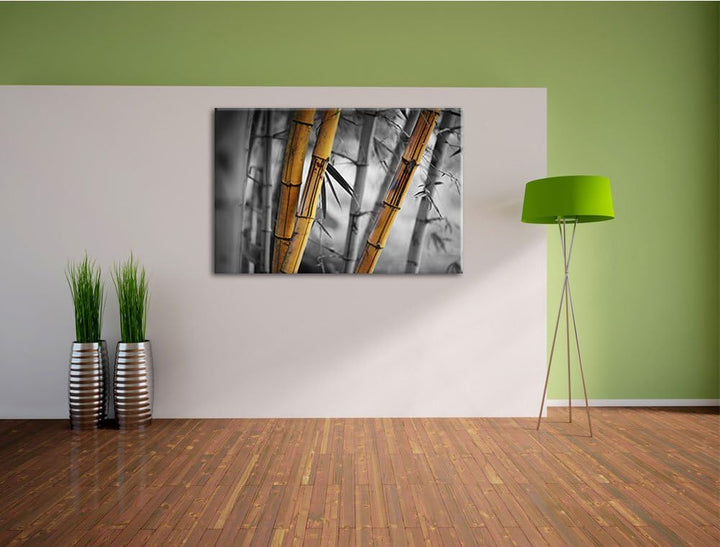 alter rustikaler Bambus schwarz/weiss Format: 100x70 auf Leinwand, XXL riesige Bilder fertig gerahmt