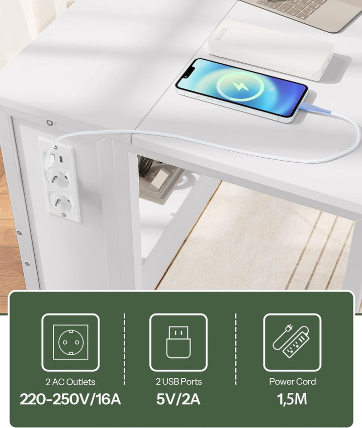 Klappbarer Computertisch mit Rollen, Kleiner Klapptisch mit Ladestation, 80 cm klappbarer Schreibtis