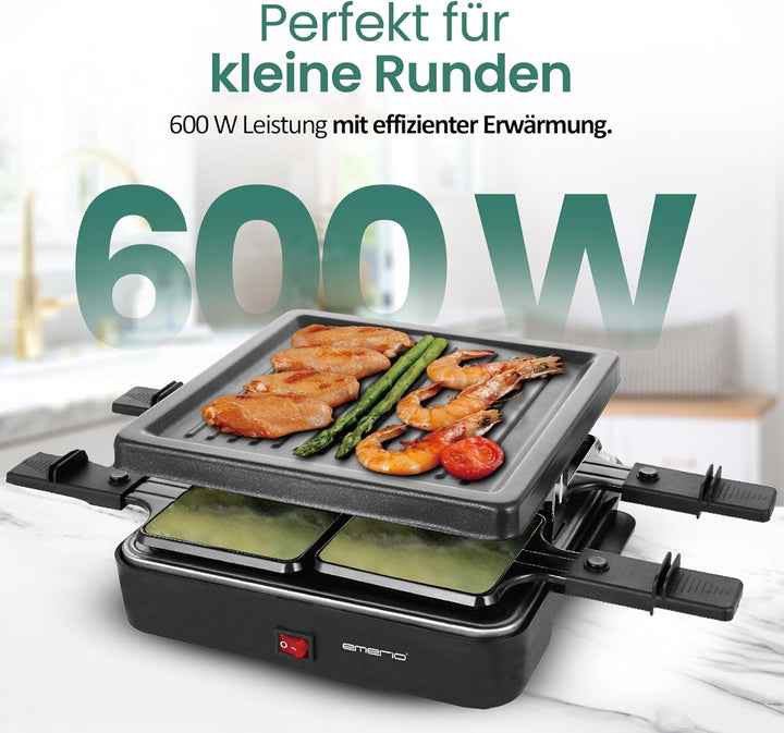 Emerio Raclettegrill,4 Pfannen,Grillplatte antihaft (RG-120656)