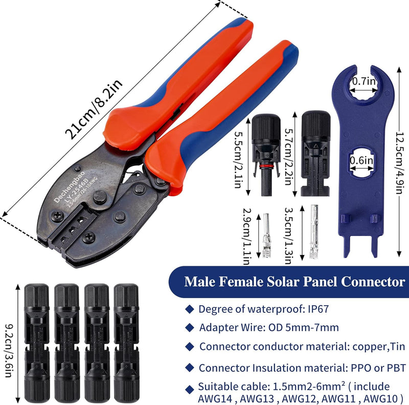 Solar Crimpzange Set für 2.5/4/6mm² Solarpanel PV Kabel, 10 Paar Männlich/Weiblich Solarstecker 2 St