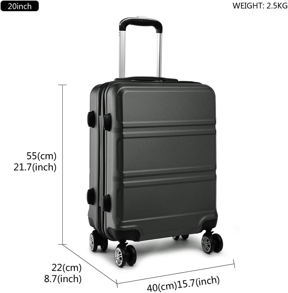 Kono ABS Kabinenkoffer, Hartschale, leicht, 55 cm, Handgepäck mit TSA-Schloss 38 l Grau, Grau