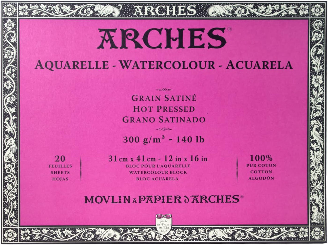 Arches 1795074 Aquarellpapier im Block (31 x 41 cm, 4-seitig geleimt, 300g/m² Satiniert) 20 Blatt na
