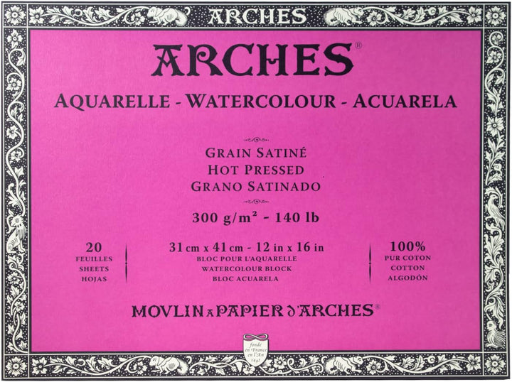 Arches 1795074 Aquarellpapier im Block (31 x 41 cm, 4-seitig geleimt, 300g/m² Satiniert) 20 Blatt na