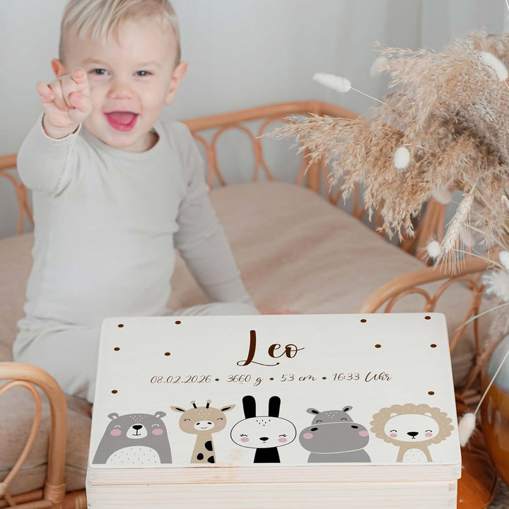 KIDSMOOD - Erinnerungsbox Baby, personalisierte Holzkiste mit Deckel, Ideal zur Aufbewahrung von Eri