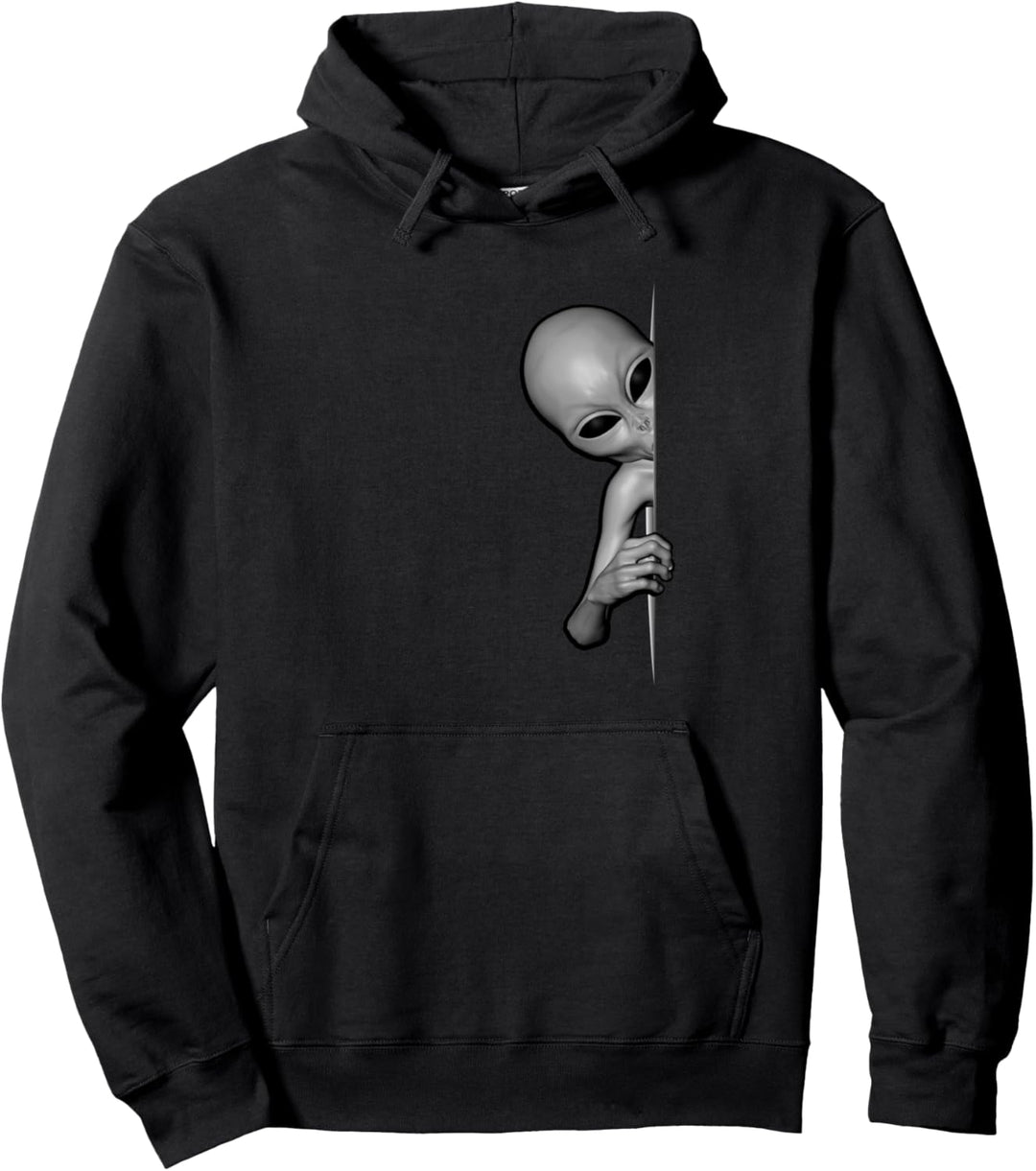 Grauer Alien Peeking – Zeta Reticuli Ufonaut – UFO Abduction Pullover Hoodie