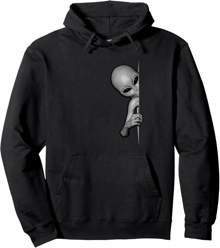 Grauer Alien Peeking – Zeta Reticuli Ufonaut – UFO Abduction Pullover Hoodie