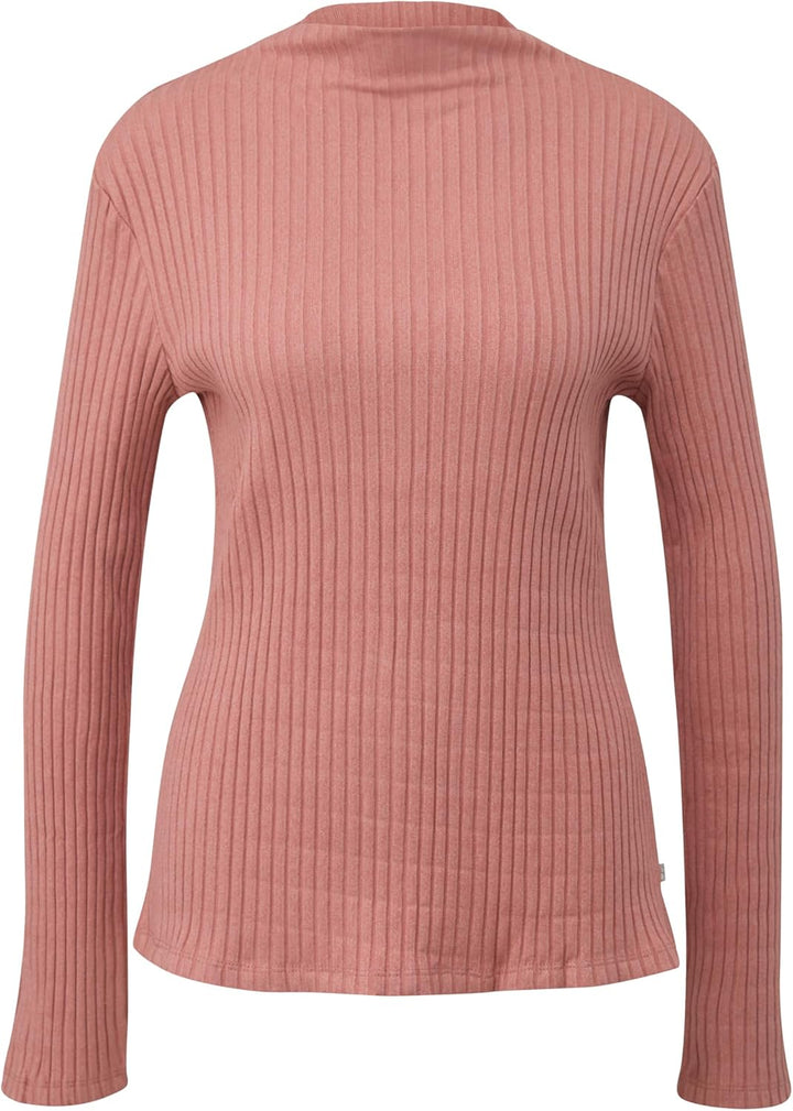 QS Geripptes Langarmshirt mit Stehkragen XS 4418_pfirsich, XS 4418_pfirsich