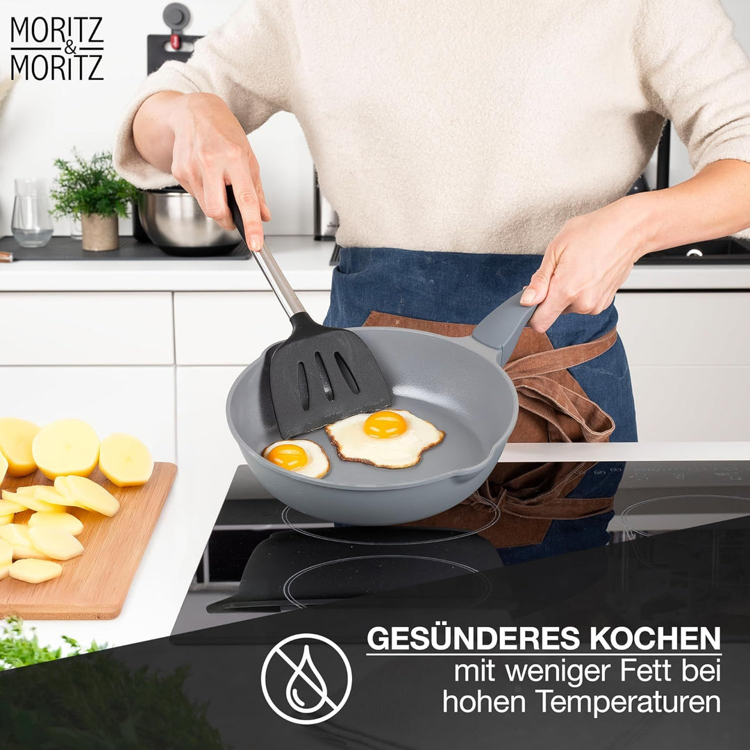 Moritz & Moritz Keramik Pfanne mit Deckel 26cm - frei von PFAS, PFOA & PTFE - Antihaft Bratpfanne 26