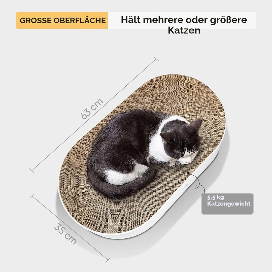 Katzen Kratzbrett, 63 x 35 x 10 cm, Ovale Kratzmöbel, Kratzmatte, Lounge, Kratzschale für Katzen mit