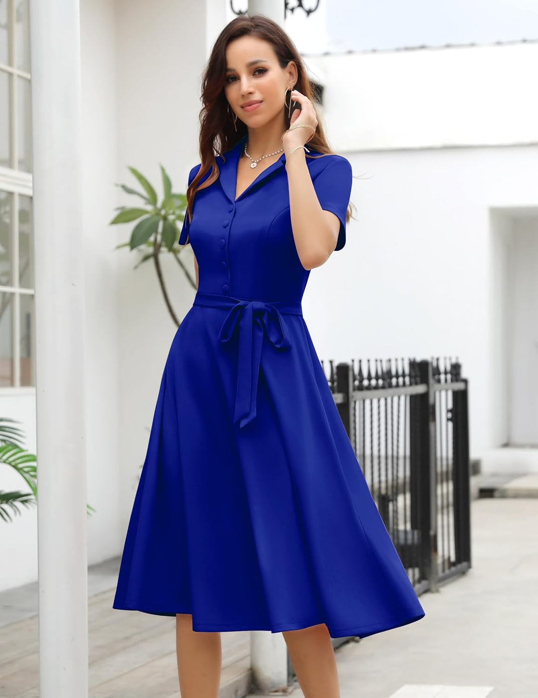 Wedtrend Vintage Cocktailkleid Damen A Linie Midilang V-Ausschnitt Abendkleid Elegant Freizeitkleide