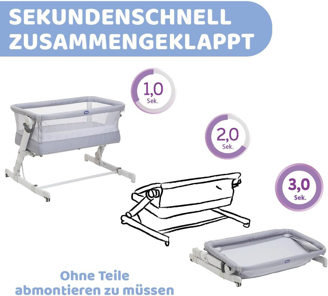 Chicco, Next2Me Pop Up Beistellbett, Höhenverstellbar, Neigbar, Kompatibel mit verschiedenen Betten,