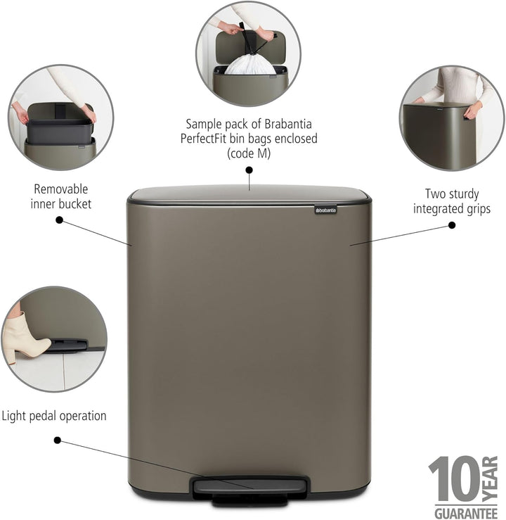 Brabantia Bo Treteimer, 60L 1 Inneneimer (60L) Platinum, 1 Inneneimer (60L) Platinum