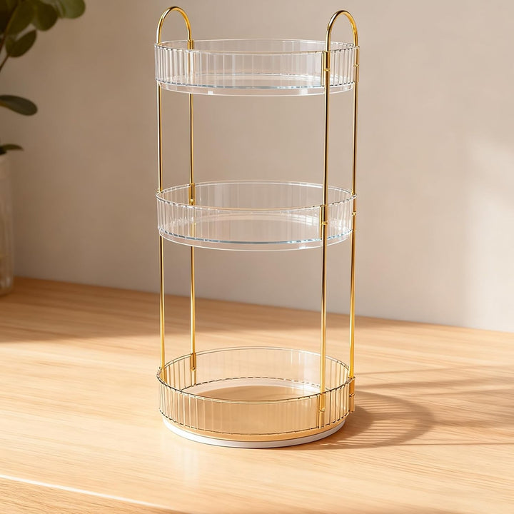 3 Ebenen 360°Drehbarer Make up Organizer, Schminktisch Parfüm Organizer, Schmink Aufbewahrung mit me