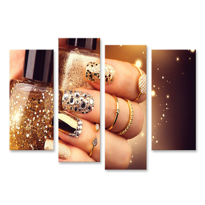 islandburner Prime Bild auf Leinwand Goldene Maniküre Mit Edelsteinen Und Glitzern Flasche Nagellack