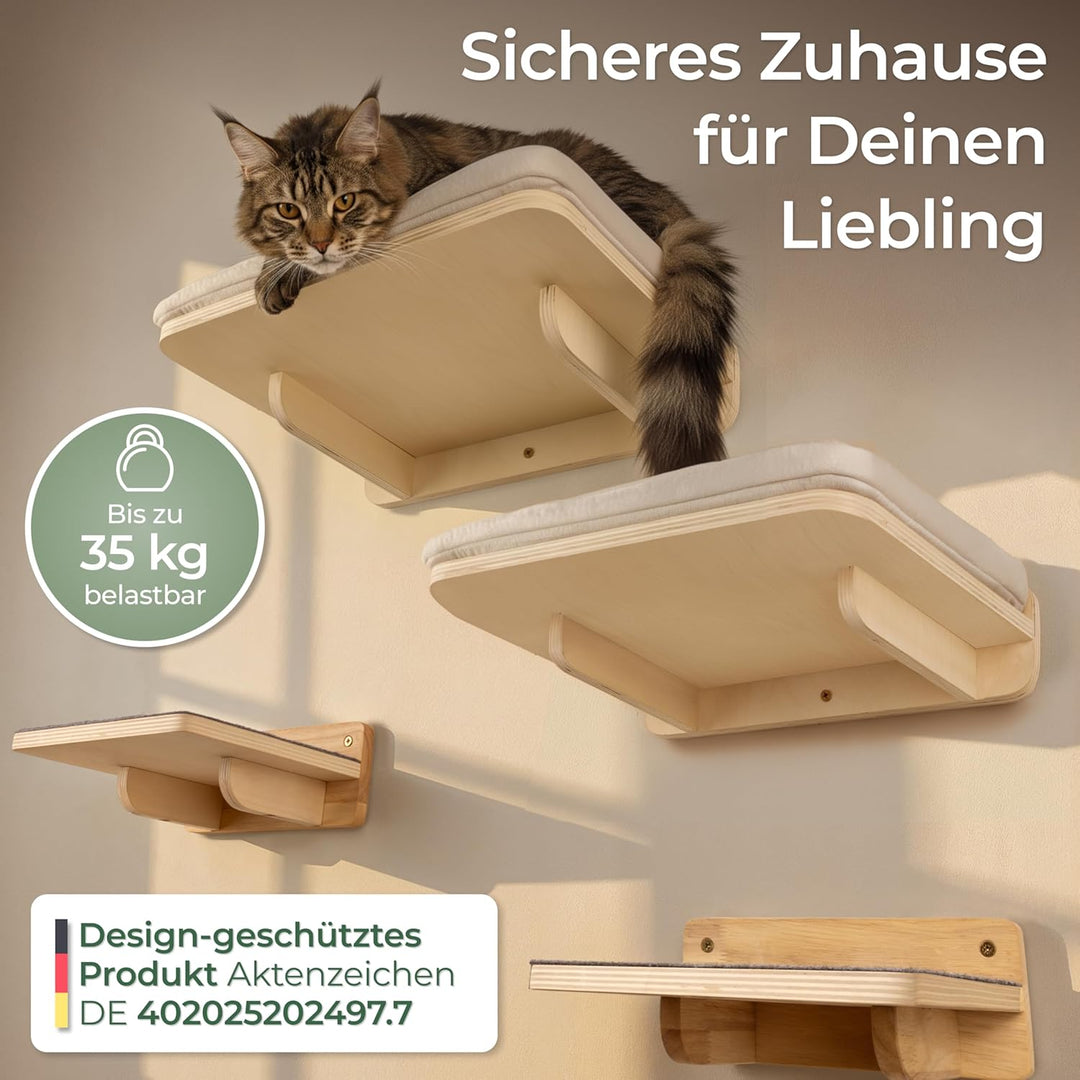 WOOWOOD® 2X Kletterwand Katzen - 2X Katzentreppe Wand [Vollholz] - Kratzbaum Wand - Hängematte Katze