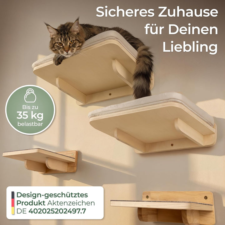 WOOWOOD® 2X Kletterwand Katzen - 2X Katzentreppe Wand [Vollholz] - Kratzbaum Wand - Hängematte Katze