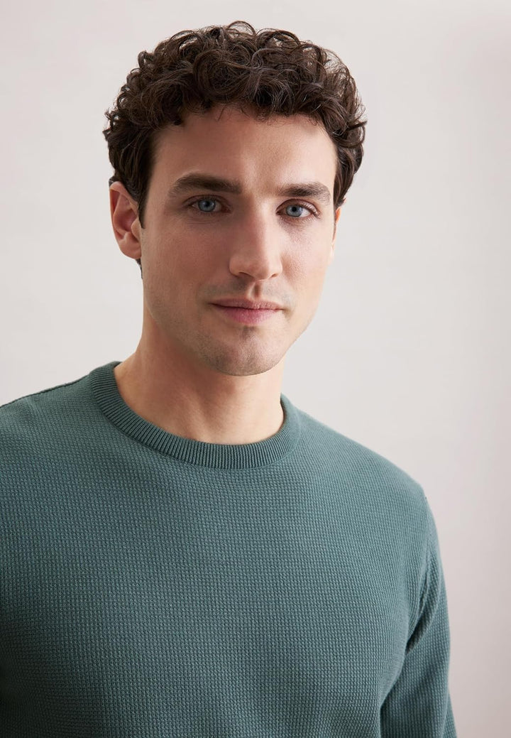 Seidensticker Herren Pullover - Regular Fit - Rundhalsausschnitt - Langarm - 100% Baumwolle 3XL Grün